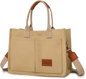 Canvas Tote Bag for Women With Pockets,Crossbody Purses Everything Everyday Hobo Shoulder Bag Handbags for Work Beach Gym