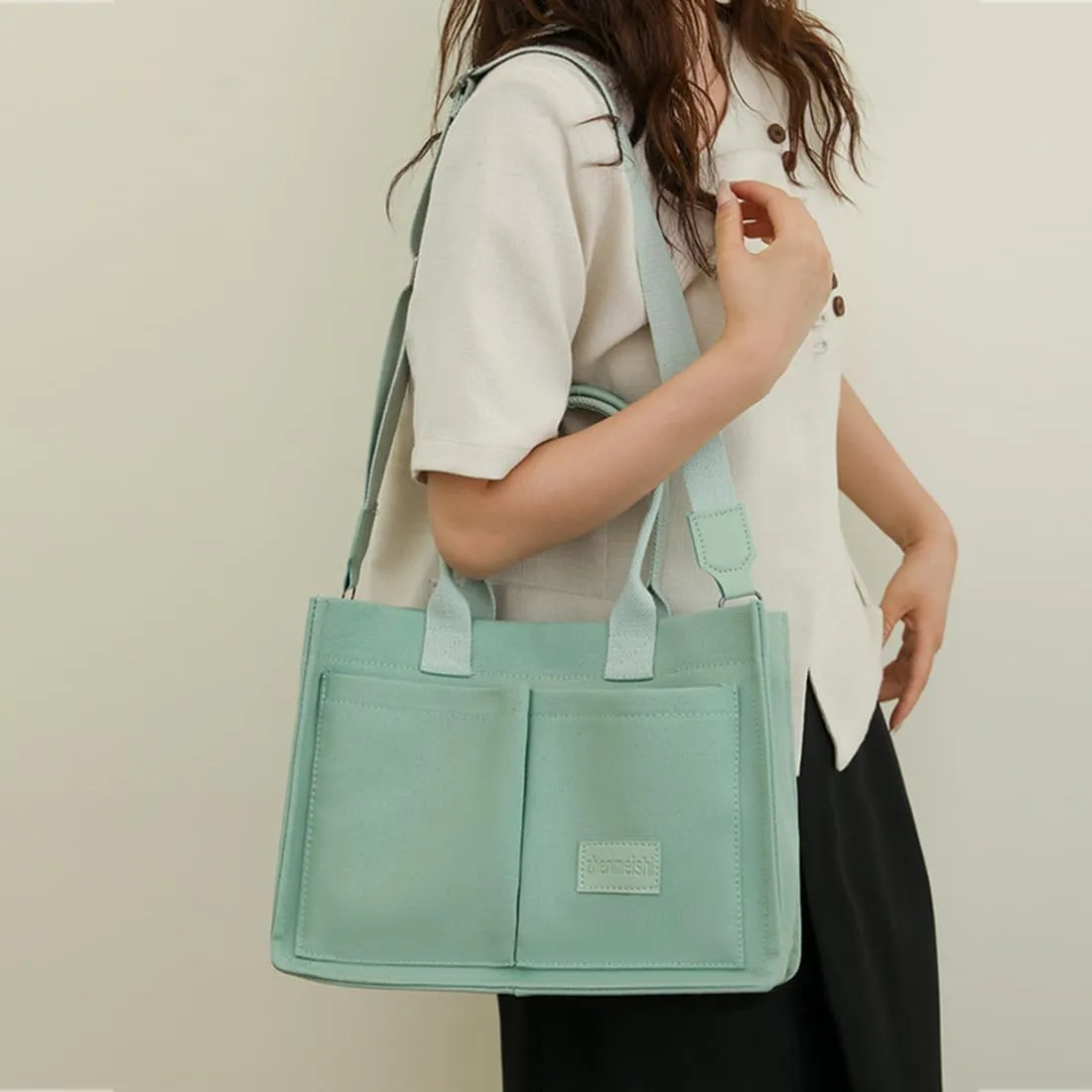 Canvas Tote Bag for Women With Pockets,Crossbody Purses Everything Everyday Hobo Shoulder Bag Handbags for Work Beach Gym
