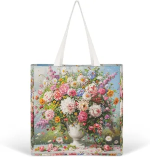 Canvas Tote Bag Lightweight Reusable Tote Handbag A White Vase Shoulder Bag Grocery Shopping Bag