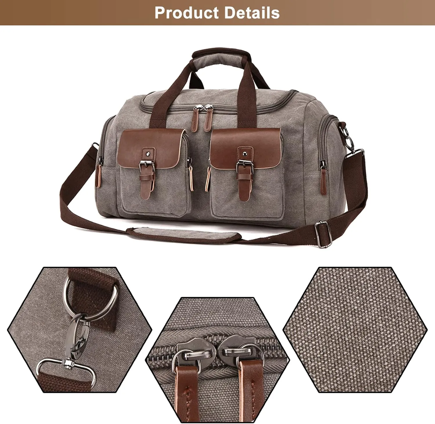 Canvas Weekend Bag for Men, Vintage Travel Duffle Bags Large Capacity Crossbody Shoulder Bag for Camping Hiking (Black)