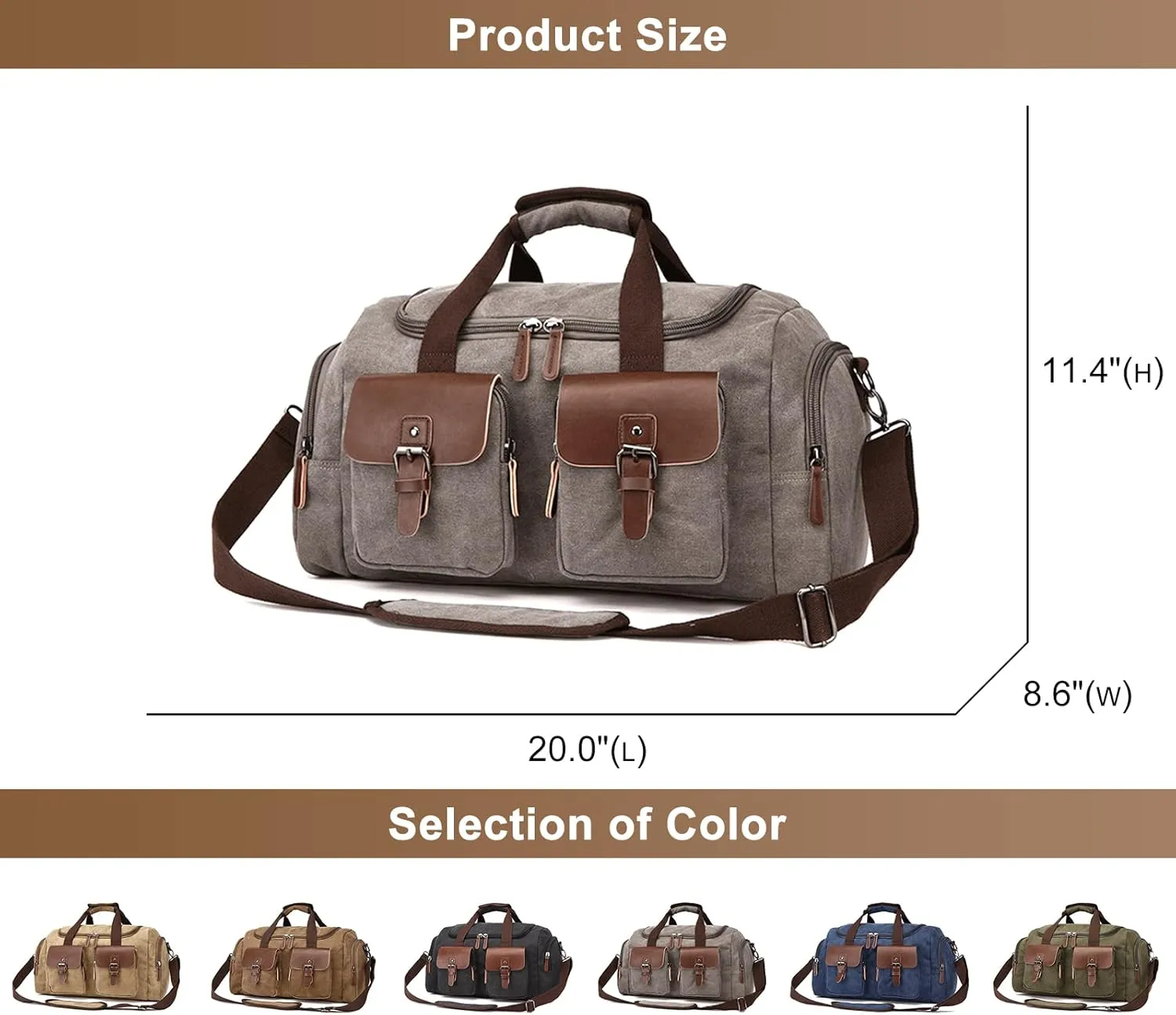Canvas Weekend Bag for Men, Vintage Travel Duffle Bags Large Capacity Crossbody Shoulder Bag for Camping Hiking (Black)