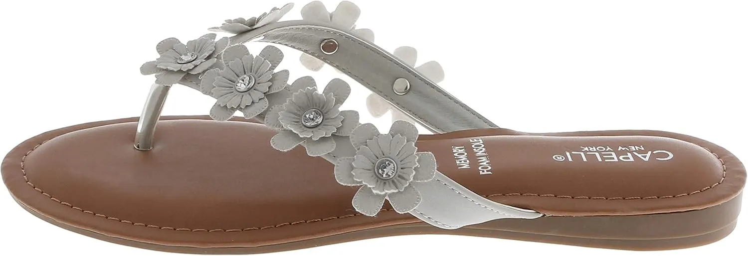 Capelli New York Faux Leather and Floral Gems Ladies Flip Flops