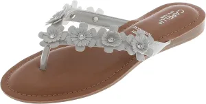 Capelli New York Faux Leather and Floral Gems Ladies Flip Flops