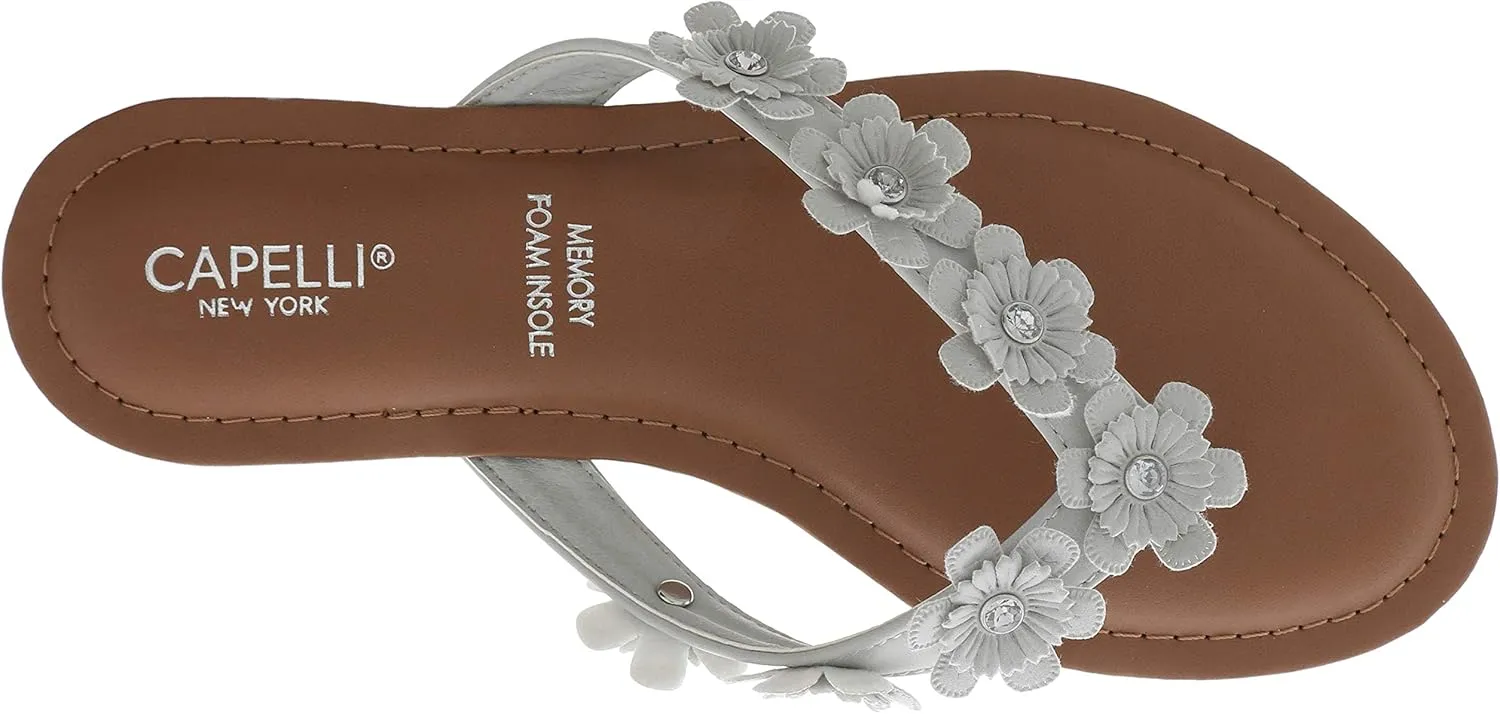 Capelli New York Faux Leather and Floral Gems Ladies Flip Flops