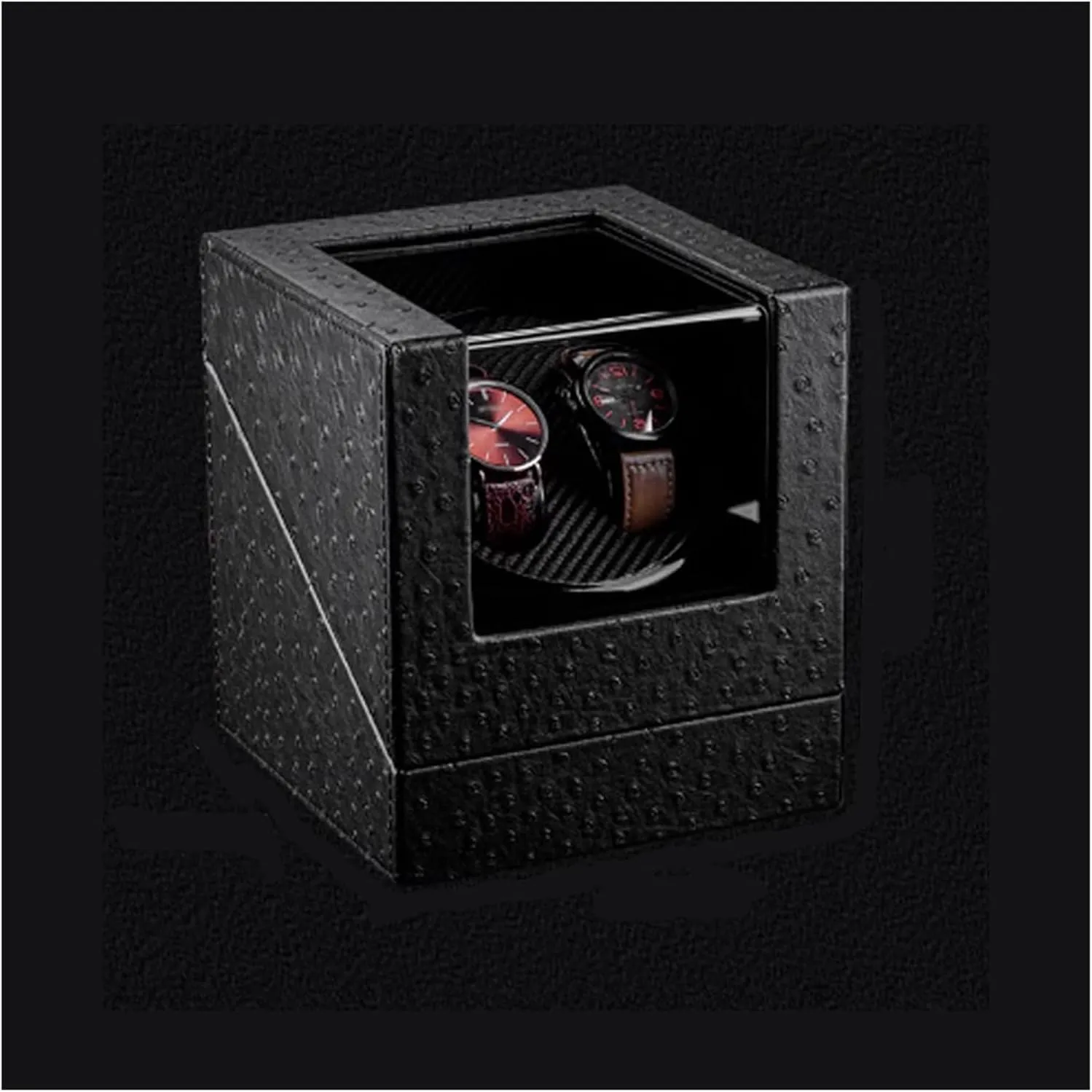 Carbon Fiber PU Leather Watch Box with Acrylic Skylight, Mechanical Watch Storage Display Box for Men, L18.2cm
