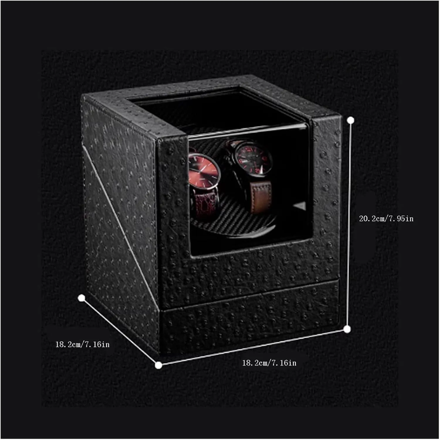 Carbon Fiber PU Leather Watch Box with Acrylic Skylight, Mechanical Watch Storage Display Box for Men, L18.2cm