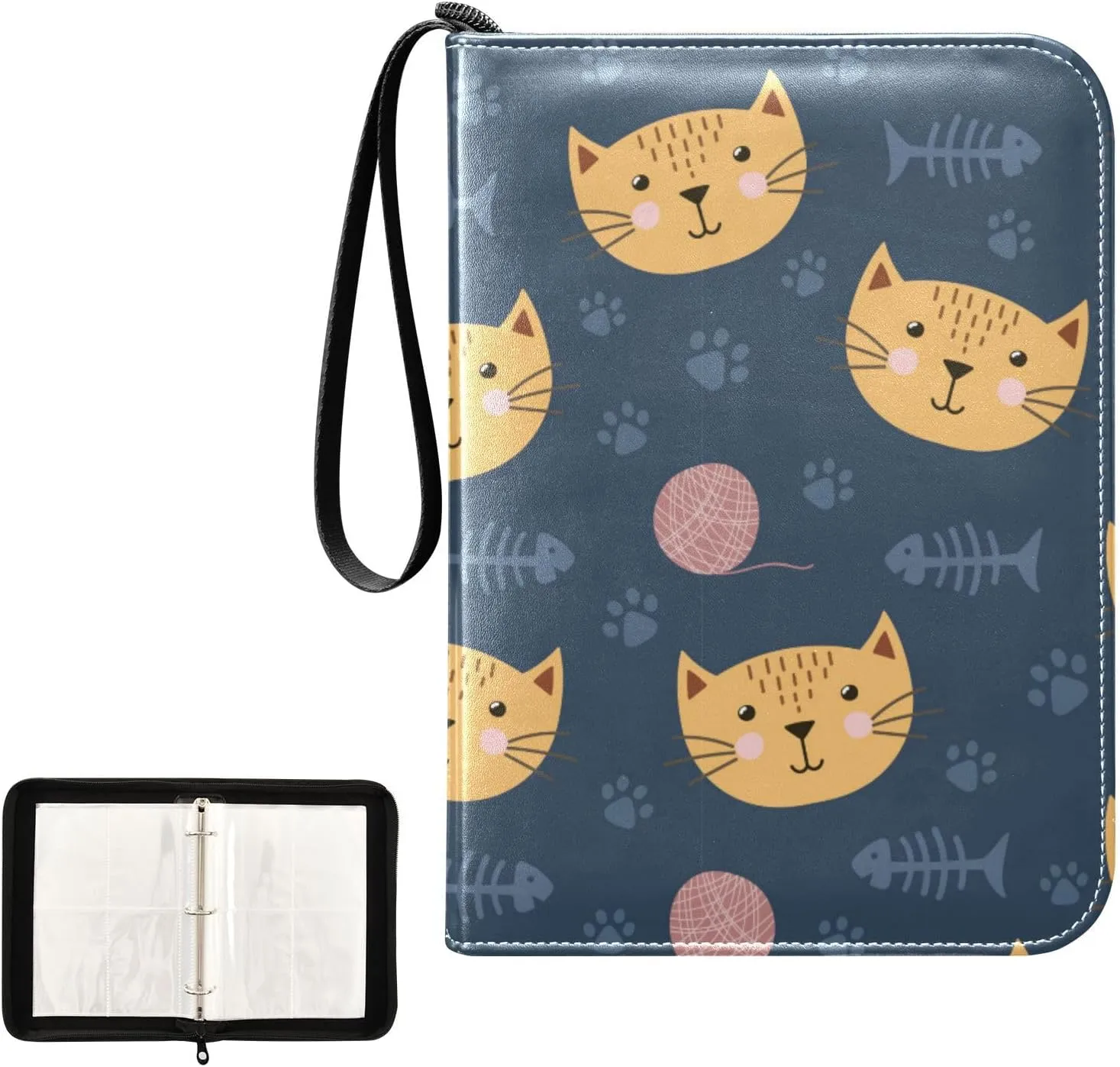 Card Binder Sports Card Binder Trading Card binder 4 Card Binder for Game Cards Sports Cards Photos Cat Head and Fish Bone
