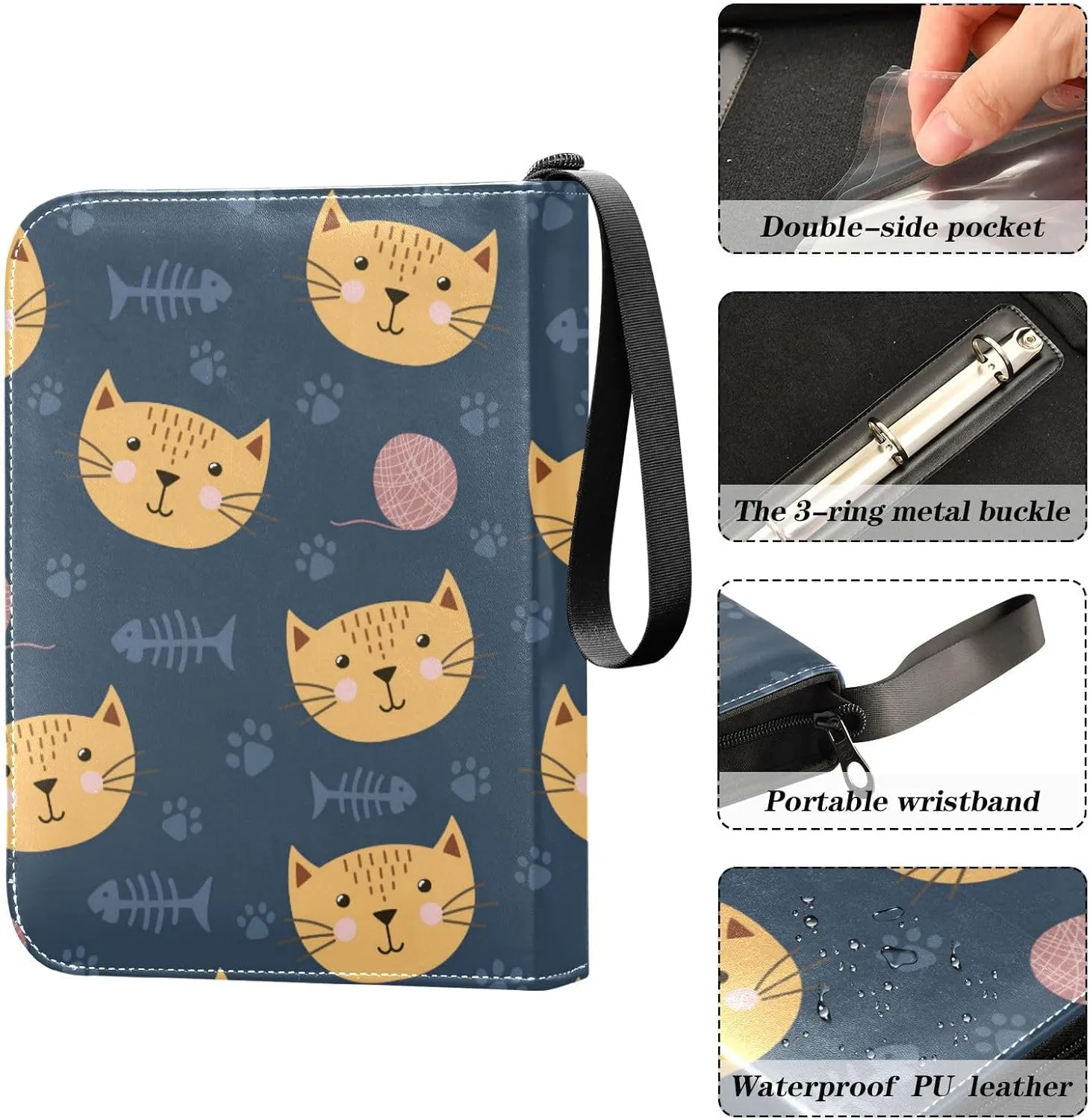 Card Binder Sports Card Binder Trading Card binder 4 Card Binder for Game Cards Sports Cards Photos Cat Head and Fish Bone