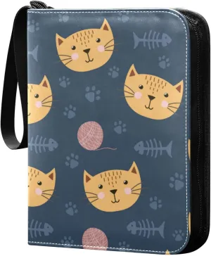 Card Binder Sports Card Binder Trading Card binder 4 Card Binder for Game Cards Sports Cards Photos Cat Head and Fish Bone