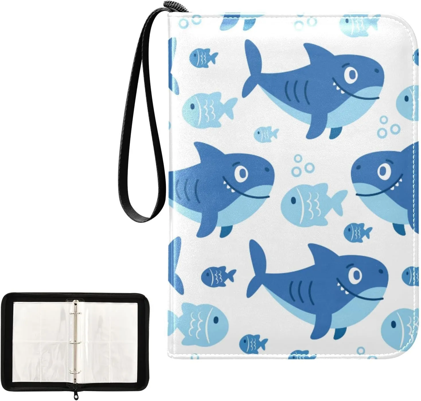 Card Binder Sports Card Binder Trading Card binder 4 Card Binder for Game Cards Sports Cards Photos Cute Blue Shark Fish White