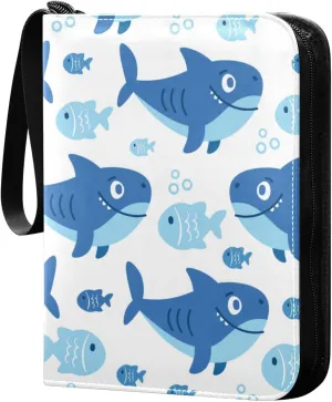 Card Binder Sports Card Binder Trading Card binder 4 Card Binder for Game Cards Sports Cards Photos Cute Blue Shark Fish White