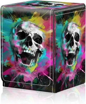 Card Deck Box for MTG Trading Cards, Magic Card Box Can Hold 110  Single Sleeved Cards, Waterproof PU Leather Material, Strong Magnetic Buckle Card Set Box Suitable for TCG CCG, Colorful Skull