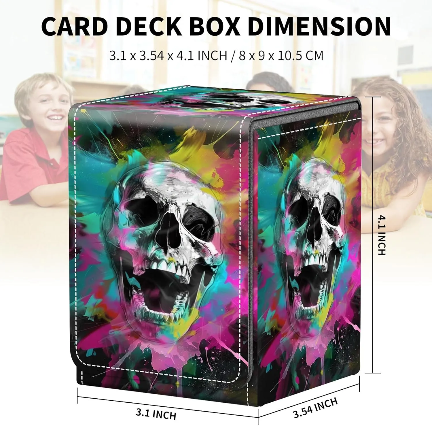 Card Deck Box for MTG Trading Cards, Magic Card Box Can Hold 110  Single Sleeved Cards, Waterproof PU Leather Material, Strong Magnetic Buckle Card Set Box Suitable for TCG CCG, Colorful Skull