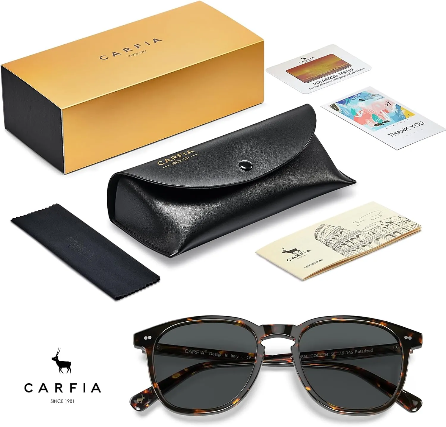 CARFIA Acetate Polarized Sunglasses for Men UV Protection Hand-Crafted Frame CA5285L