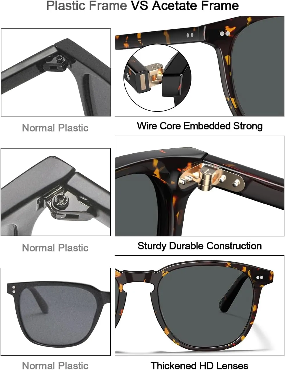 CARFIA Acetate Polarized Sunglasses for Men UV Protection Hand-Crafted Frame CA5285L