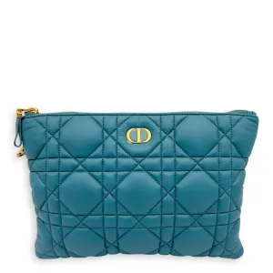 Caro Pouch Blue in Cannage Quilted Padded, Gold hardware