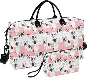 Cartoon Style French Bulldog Travel Duffel Bag Make up Bags Set, Print Womens Luggage Bag Carry on Bag