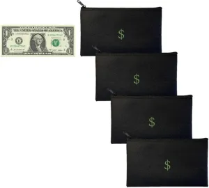 Cash/Money Pouch/Bag 4 Pack. Waterproof, 7.7 in x 4.5 in, Perfect Size, Travel Pouch/Bag with Cash Icon/Symbol/Dollar/$ Sign. Cash Organizer. Junk Drawer Organizer. Pencil Pouch with Dollar Sign