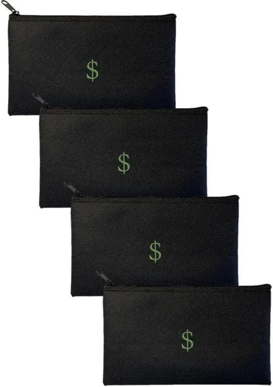 Cash/Money Pouch/Bag 4 Pack. Waterproof, 7.7 in x 4.5 in, Perfect Size, Travel Pouch/Bag with Cash Icon/Symbol/Dollar/$ Sign. Cash Organizer. Junk Drawer Organizer. Pencil Pouch with Dollar Sign