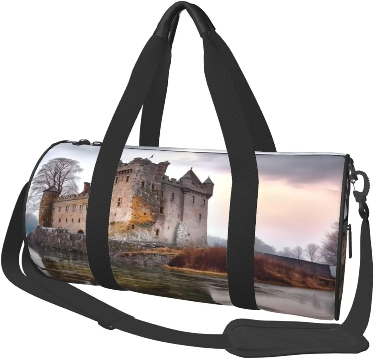 Castle Near Lake Stones Duffle Bag for Women Men Personal Item Travel Bag Canvas Weekender Overnight Bag Lightweight Sports Tote Gym Bag Carry On Luggage Bag