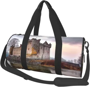 Castle Near Lake Stones Duffle Bag for Women Men Personal Item Travel Bag Canvas Weekender Overnight Bag Lightweight Sports Tote Gym Bag Carry On Luggage Bag