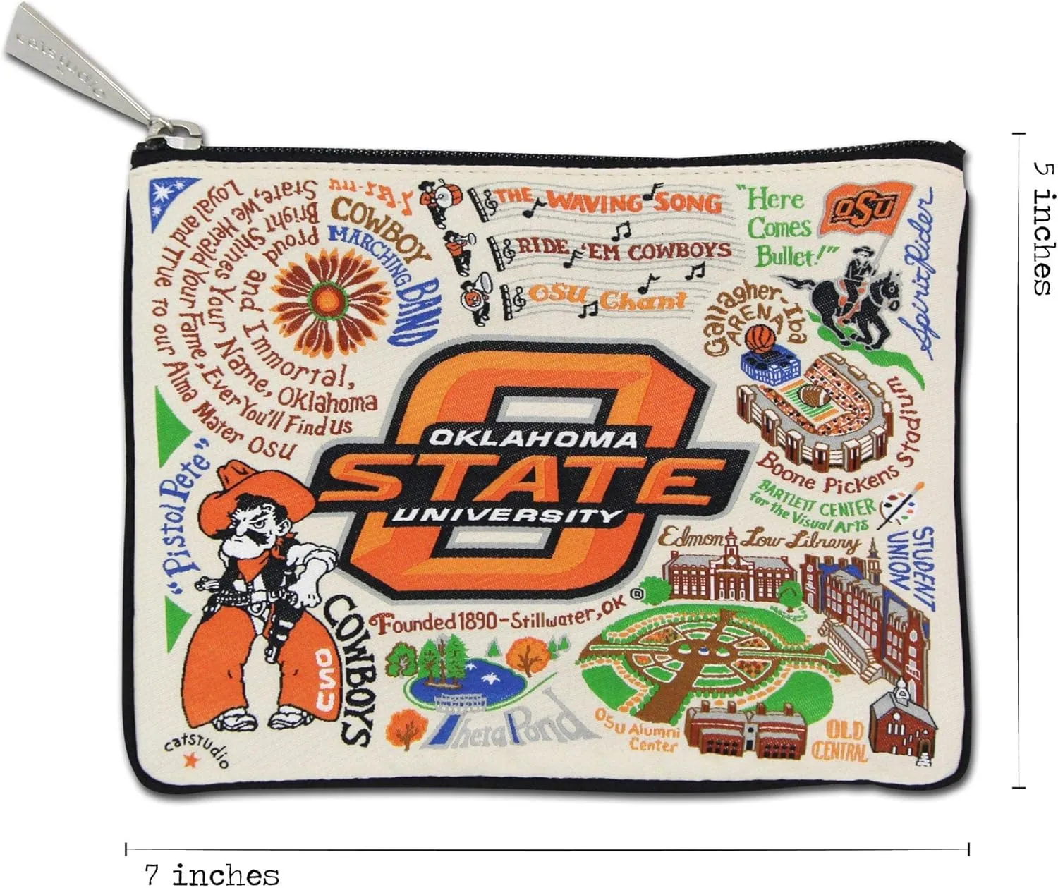Catstudio Zipper Pouch, Oklahoma State University Travel Toiletry Bag, 5 x 7, Ideal Makeup Bag, Dog Treat Pouch, or Purse to Organize Supplies for Grads & Alumni