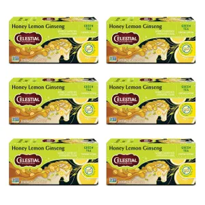 Celestial Seasonings Honey Lemon Ginseng Green Tea, Caffeinated, 20 Tea Bags Box (Pack of 6)