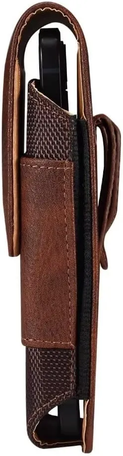 Cell Phone Belt Clip Bag Leather, Mobile Phone Blet Pouch Mens, Universal Waterproof Leather Smartphone Belt Loop Holster with Card Holder Carabiner Hook Wallet Purse Pocket for Outdoor Sport Travel