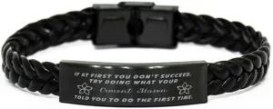 Cement Mason Braided Leather Bracelet, If at first you don't succeed, try doing what your athletic trainer told you to do the first time., Laser Engraved, Stainless Steel Wristband