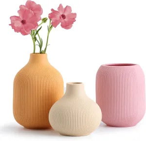 Ceramic Vase for Decor,Small Boho Vases Set for Home,Modern Minimalist Farmhouse Decoration,Decorative Bud Vases for Shelf Decor,Table, Bookshelf, Mantel and Entryway(Pink Light Yellow Orange)