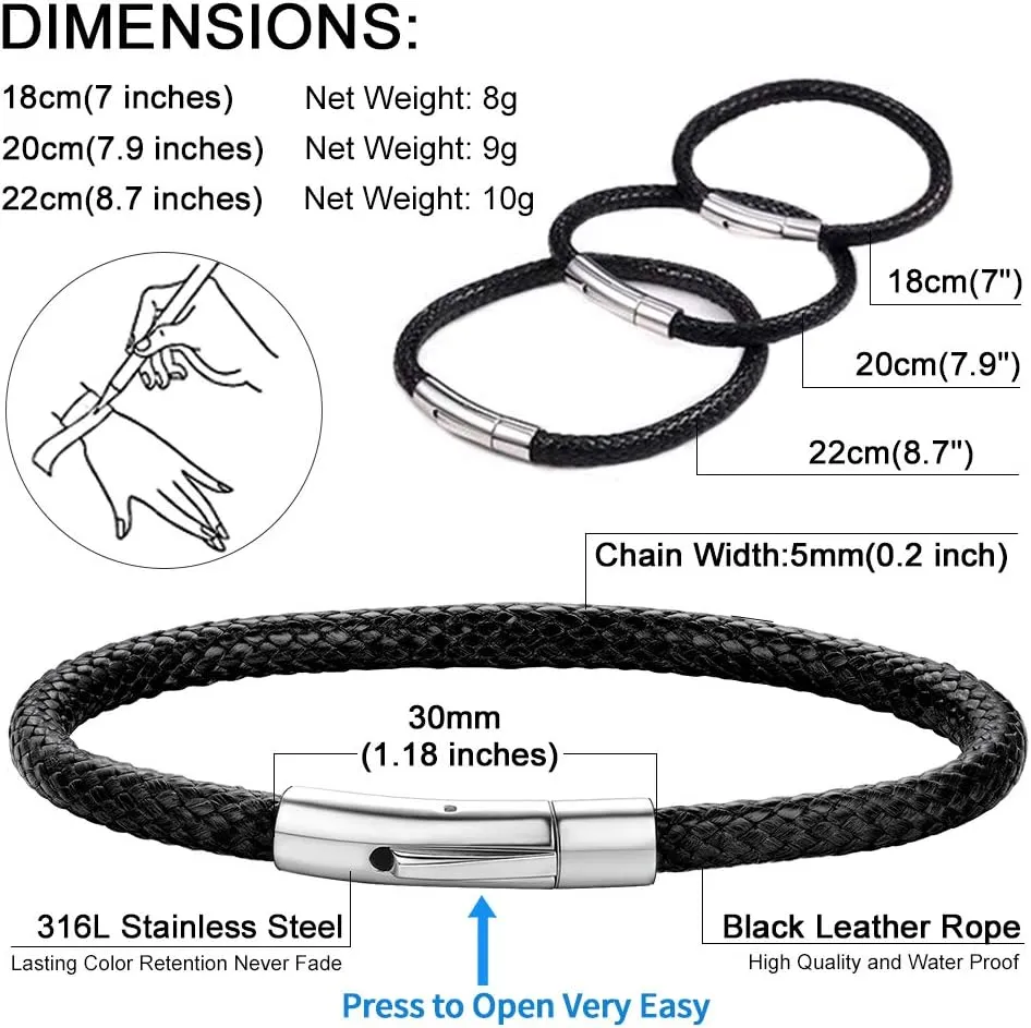 ChainsHouse Personalized Mens Leather Wrist Cuff Bracelets with Custom Beads, Waterproof Wax Rope Braided Cord Bracelet Engraved with Names for Men Women, 7-8.7 inch Length, Send Gift Box