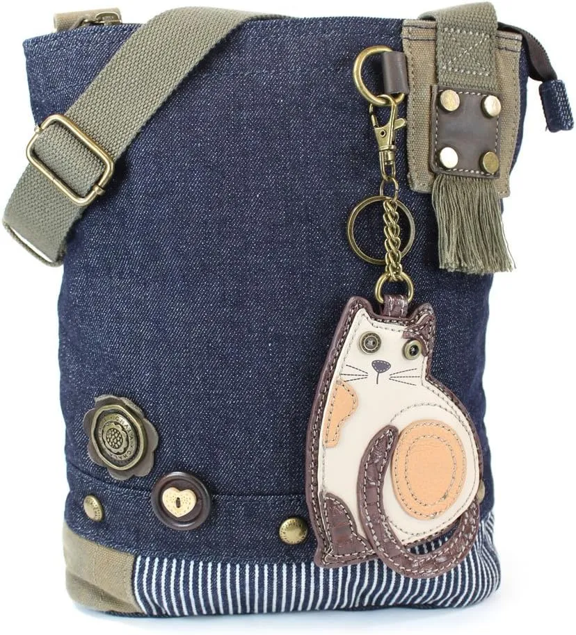 Chala Patch Cross-Body Women Handbag, Blue Denim Canvas Messenger Bag