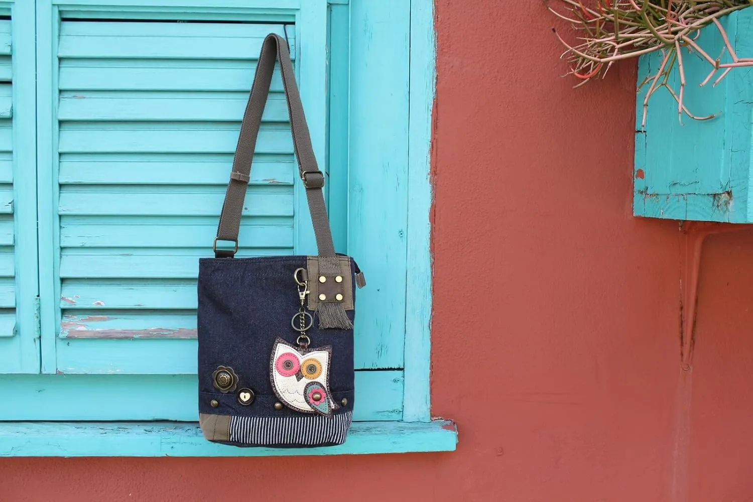 Chala Patch Cross-Body Women Handbag, Blue Denim Canvas Messenger Bag