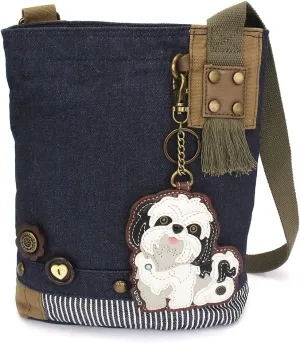 CHALA Patch Cross-Body Women Handbag, Blue Denim Canvas Messenger Bag