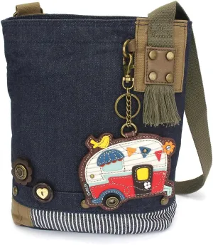 CHALA Patch Cross-Body Women Handbag, Blue Denim Canvas Messenger Bag
