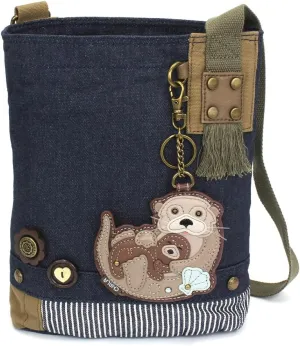 Chala Patch Cross-Body Women Handbag, Blue Denim Canvas Messenger Bag