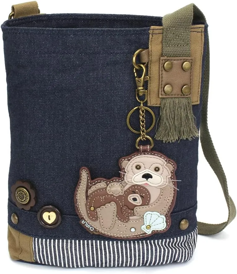 Chala Patch Cross-Body Women Handbag, Blue Denim Canvas Messenger Bag