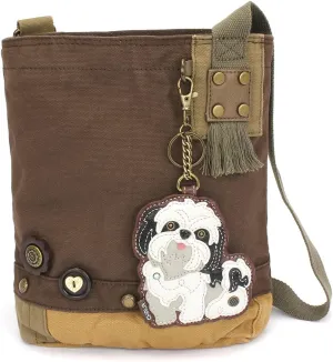 CHALA Patch Cross-Body Women Handbag, Canvas Messenger Bag - Dark Brown