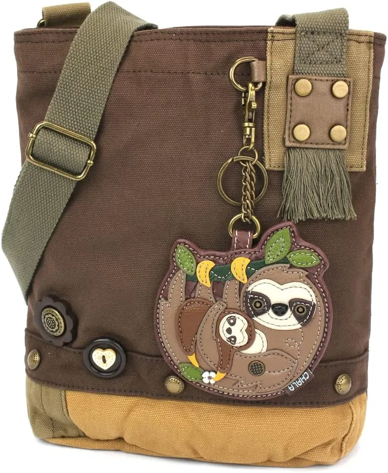 CHALA Patch Cross-Body Women Handbag, Canvas Messenger Bag - Dark Brown