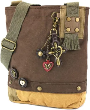 CHALA Patch Cross-Body Women Handbag, Canvas Messenger Bag Dark Brown