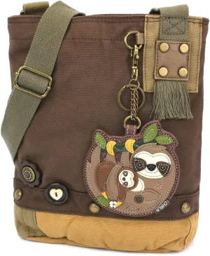 CHALA Patch Cross-Body Women Handbag, Canvas Messenger Bag - Dark Brown