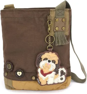 CHALA Patch Cross-Body Women Handbag, Canvas Messenger Bag - Dark Brown