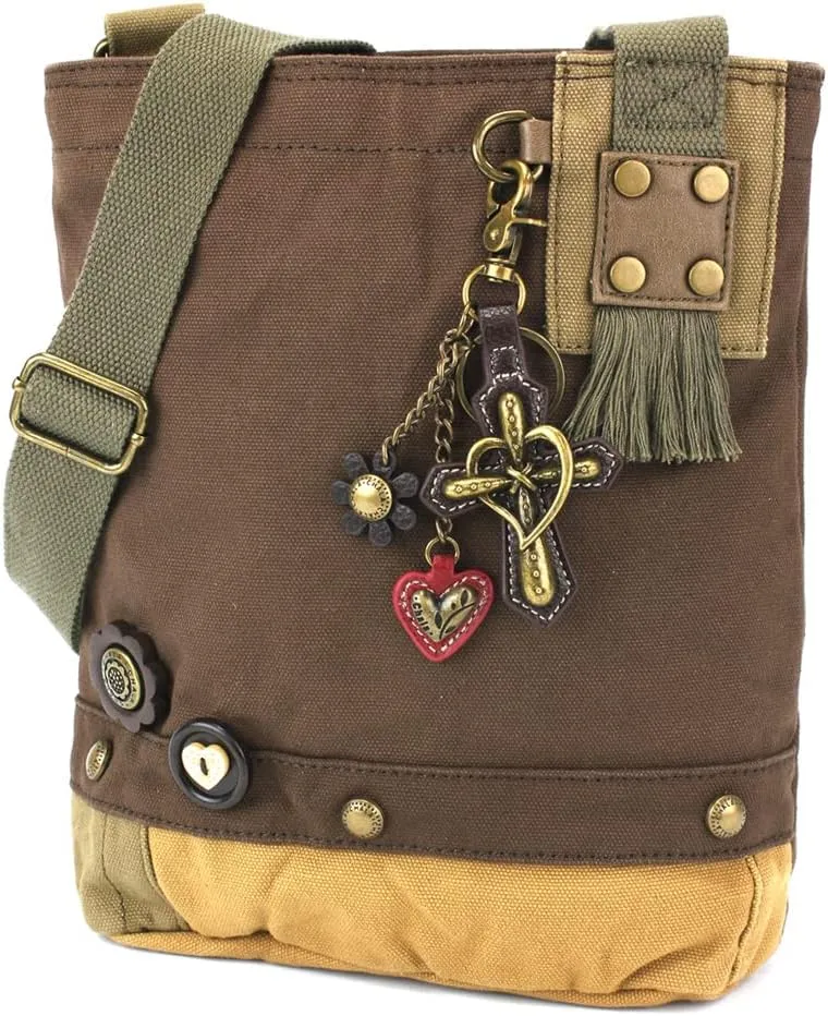 CHALA Patch Cross-Body Women Handbag, Canvas Messenger Bag Dark Brown