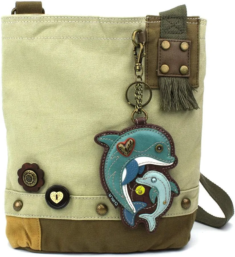 CHALA Patch Cross-Body Women Handbag, Canvas Messenger Bag - Dolphin - Sand