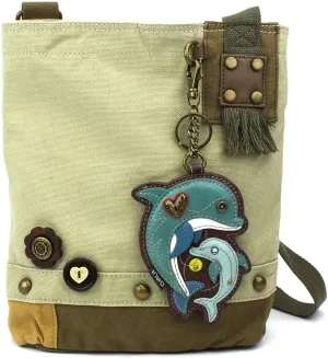 CHALA Patch Cross-Body Women Handbag, Canvas Messenger Bag - Dolphin - Sand