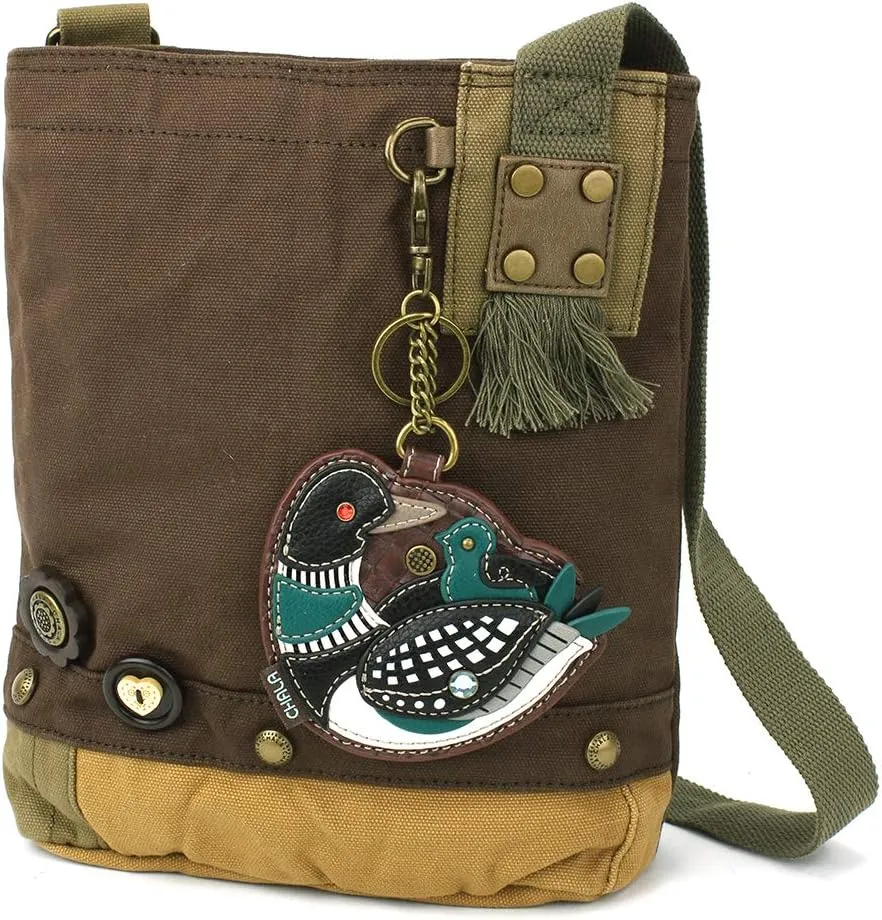 Chala Women Handbag Patch Crossbody - Loon Bird - Dark Brown