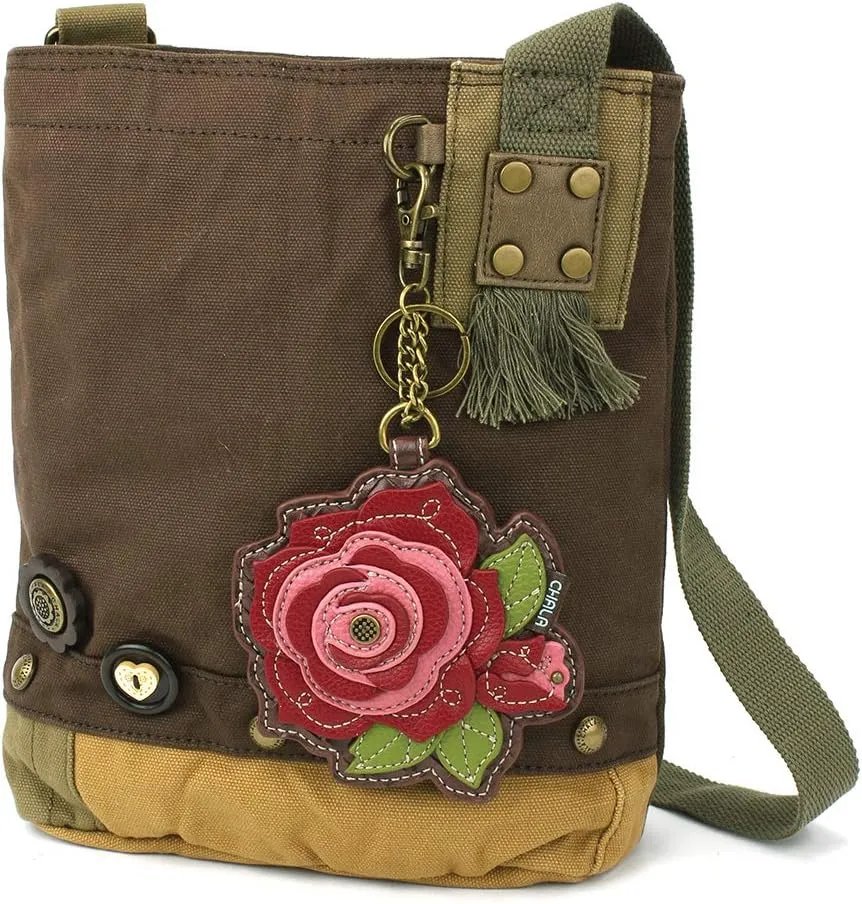 Chala Women Handbag Patch Crossbody - Red Rose - Dark Brown