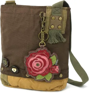 Chala Women Handbag Patch Crossbody - Red Rose - Dark Brown