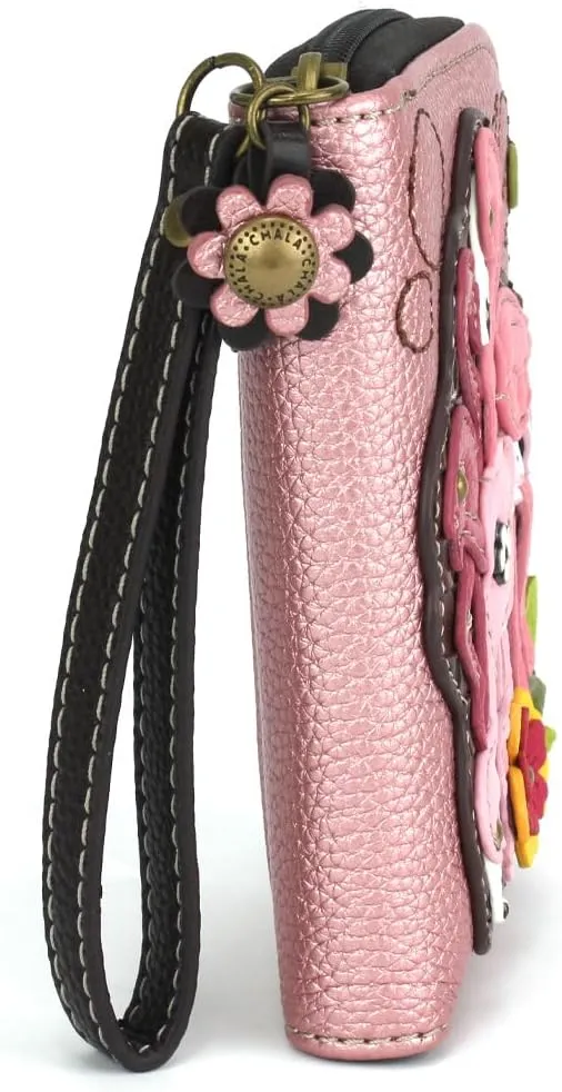 CHALA Zip Around Wallet, Wristlet, 8 Credit Card Slots, Sturdy Pu Leather - Flamingo Group - glitter pink