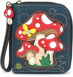 CHALA Zip Around Wallet, Wristlet, 8 Credit Card Slots, Sturdy Pu Leather - Mushroom - blue